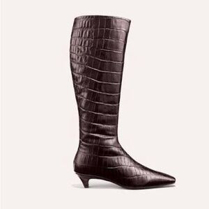 Margaux Imogen Dark Brown leather Croc-embossed kitten Heeled Boots